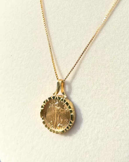 American Eagle Gold Coin Pendant 1/10 oz, 22 KT Encased in 18KT Gold Tube Bail